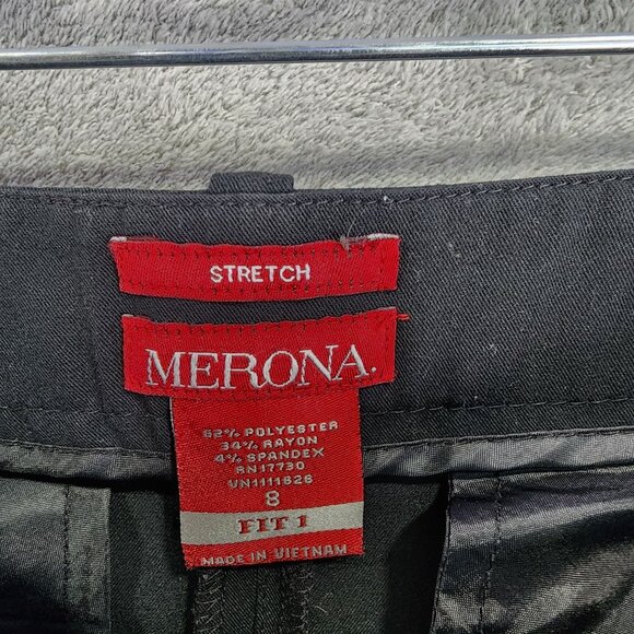 Womens Black Merona Dress Pants Fit 1 Mid Rise Polyester Blend Stretch Size 8 - Picture 3 of 9